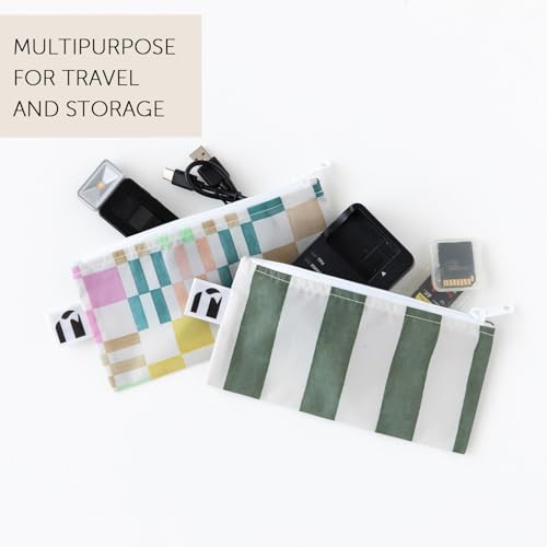 Bumkins Reusable Snack Bags for Kids & Adults - Green Stripe & Multi Check - 2-Pack