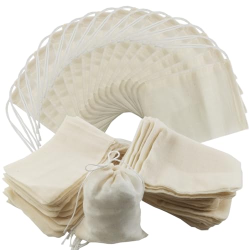60PCS Reusable Cotton Drawstring Tea Bags - 3x4" Cheesecloth Straining Bags