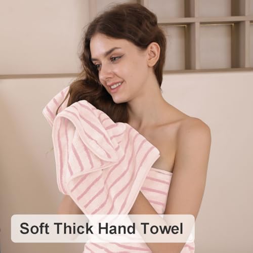 Oliven 2 Piece Pink Cabana Stripe Hand Towels Set - 16"x31" Ultra Soft and Absorbent