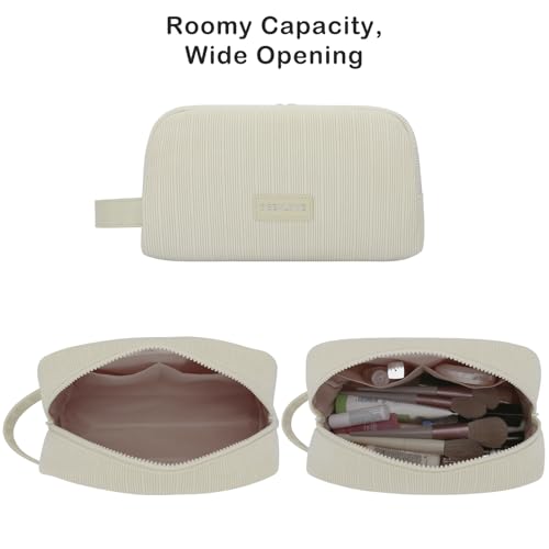 JINSI Large Corduroy Makeup Bag, Travel Toiletry Organizer Pouch