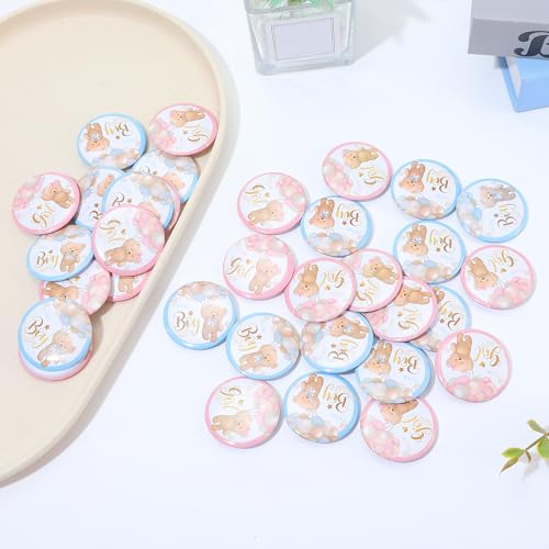 30 Gender Reveal Pins - 1.5 Inch Cute Bear Design for Team Boy or Girl