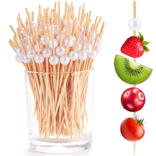 200 Pack 4.7 Inch White Pearl Bamboo Cocktail Picks for Appetizers