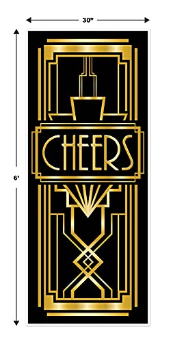 Beistle Cheers Door Cover - Black & Gold 1920s Party Decor