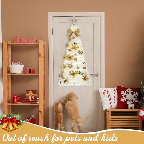 Suncalla 40-inch Wall Hanging Christmas Tree with LED Lights - White Gold, Classic