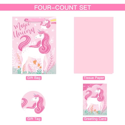 Loveinside Unicorn Gift Bag for Girls - Pink Magical Design, 10" x 5" x 13"