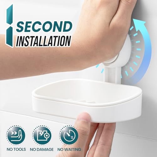TAILI White 1-Tier Suction Cup Soap Holder for Shower