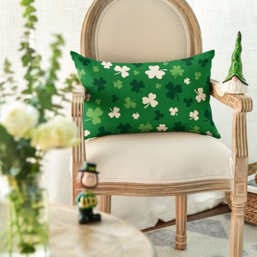 AVOIN colorlife 20x12 Inch St. Patrick's Day Clovers Throw Pillow Cover Shamrock Green Cushion Case for Sofa Couch