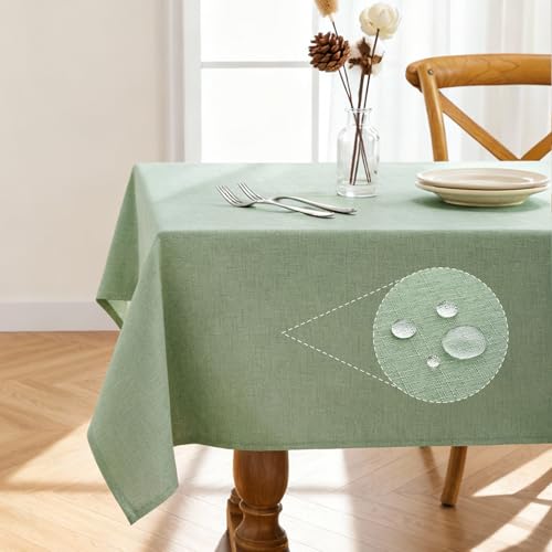 Pureegg Waterproof Sage Green Tablecloth - 52 x 70 Inch, Stain-Resistant & Wrinkle-Free for Dining and Events