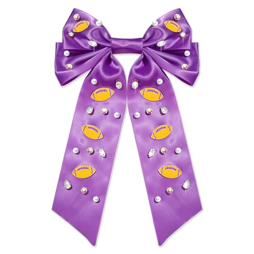 JERTOCLE Game Day Football Hair Bow Clip with Rhinestones and Charms