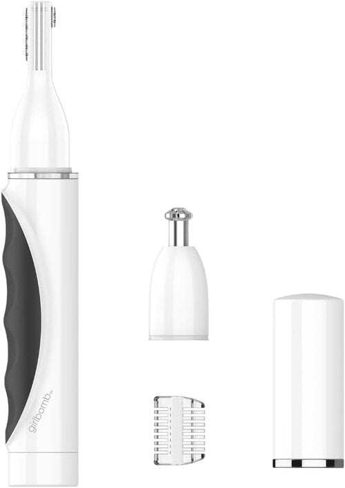 Conair GIRLBOMB Nose Hair Trimmer - Battery-Operated Face Hair Removal with 360° Beveled Blade & LED Light - White