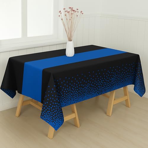 Disposable Plastic Tablecloths 54x108 Black Blue Dots 8 Pack - Party Table Cover