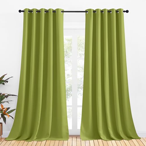 NICETOWN Fresh Green Blackout Curtain Panels, 70" x 95" - 2 Pack, Thermal Insulated Grommet Top Drapes