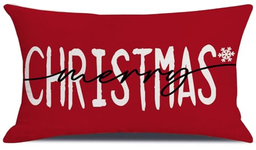 Christmas Snowflake Throw Pillow Cover 12x20 Inch - Red