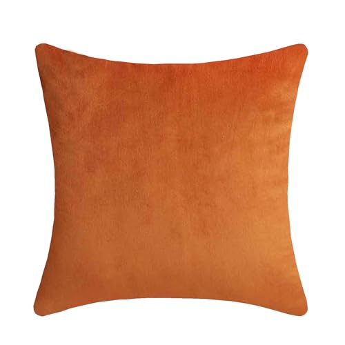 Set of 2 Velvet Throw Pillow Covers 18x18 with Gold Leather - Orange
