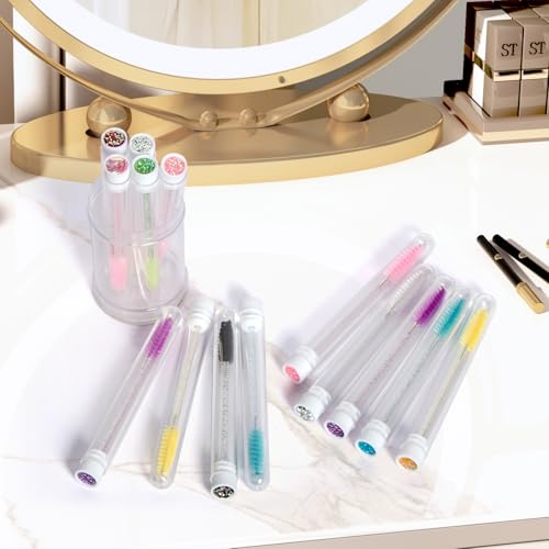 Diamond Eyelash Spoolie Brushes Set with Reusable Tubes, 10 Pack
