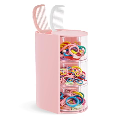 ZUFECY Pink 3-Tier Rotating Makeup Organizer with Clear Drawers & Open Top Compartments
