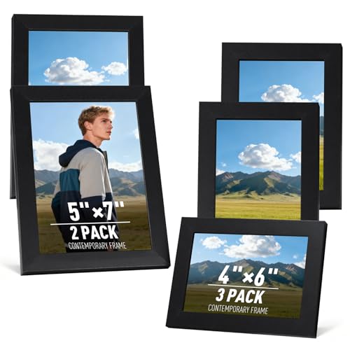 MAXECHO Black Picture Frame Set of 5 - 4x6 & 5x7 Wall & Tabletop Collage Frames