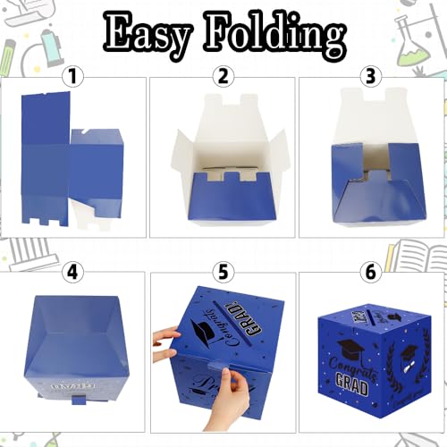 Graduation Card Box for Class of 2026 - Foldable Blue Gift Holder