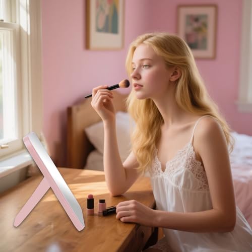 Pink 8-Inch Foldable Makeup Mirror with Stand - Dual-Purpose
