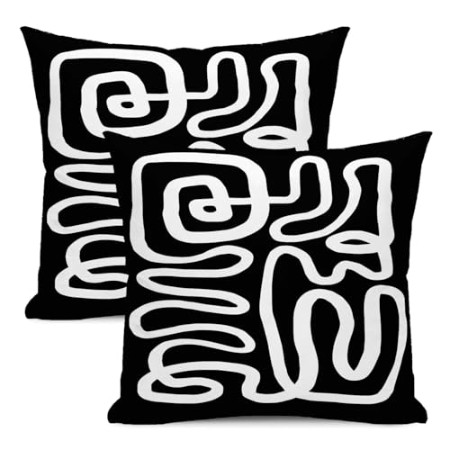 CXMEIFLY Black & White Abstract Pillow Covers, 18x18 Inch Set of 2 - Boho Geometric Decor for Couch & Bed