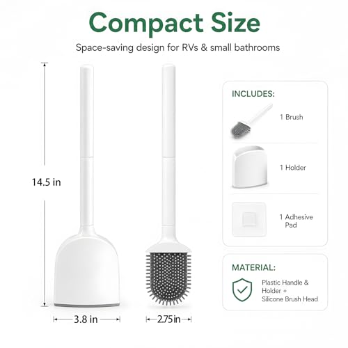 Compact Wall-Mounted RV Toilet Brush & Holder Set - Silicone Design