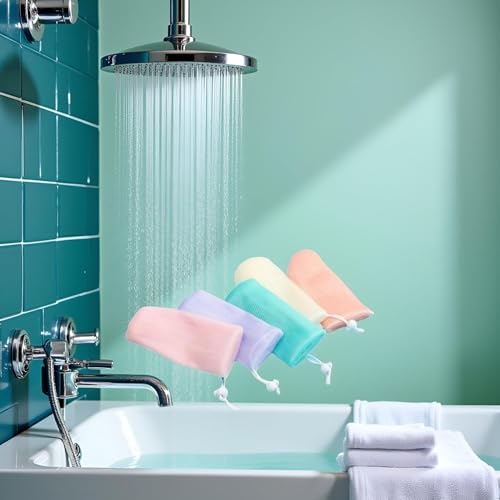 Exfoliating Mesh Soap Pouch 5-Pack - Bubble Foaming Net Bags