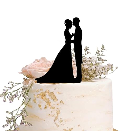 Black Mirrored Acrylic Bride & Groom Cake Topper for Weddings