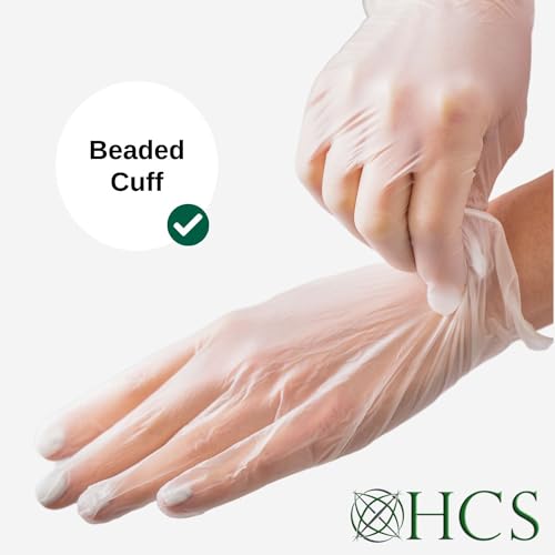HCS Disposable Vinyl Gloves - Latex-Free Food Prep & Medical - Medium, 100ct