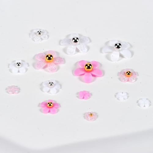 MOLILON 3D Flower Nail Art Charms with Beads, Pick Up Pen and Tweezer Set