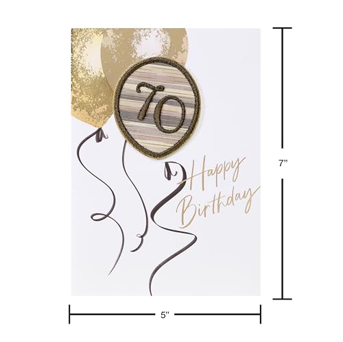 Elegant 70th Birthday Card with Embroidered Balloon & Gold Foil