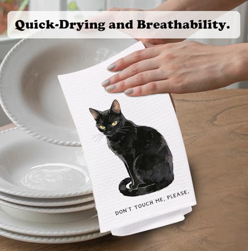 Funny Black Cat Kitchen Towel - 16x24 Inch Decorative Hand Drying Cloth