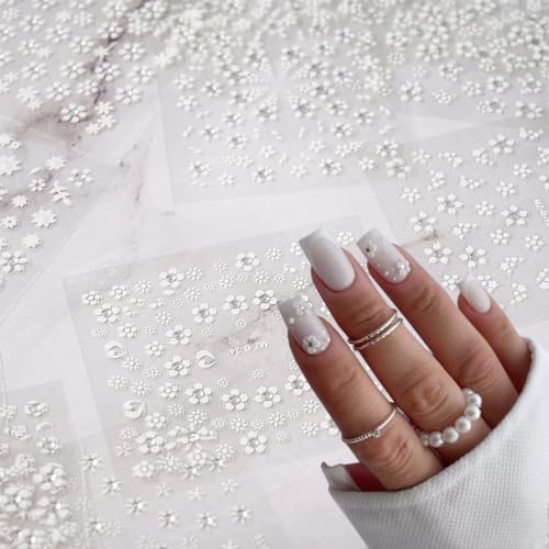 White Flower Nail Stickers 30 Sheets 3D Self-Adhesive Floral Decals