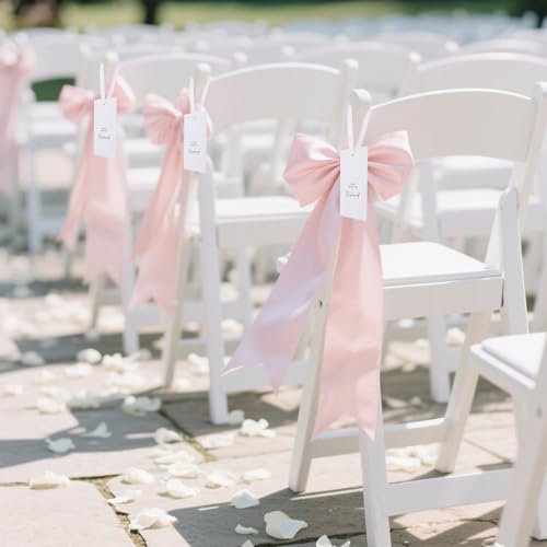 Reserved Seating Chair Signs - 12pcs White Wedding Decor with Ribbons