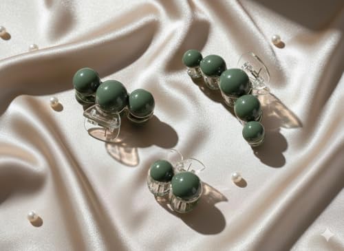 Faux Pearl Hair Claw Clips Set - Green Non-Slip Jaw Clips for Thick Hair