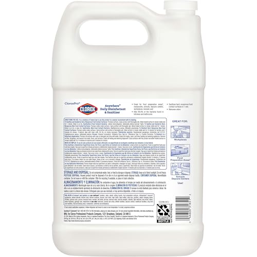 CloroxPro Anywhere Daily Disinfectant and Sanitizer, No-Rinse Food Contact Sanitizer, Refill, 128 Fluid Ounces