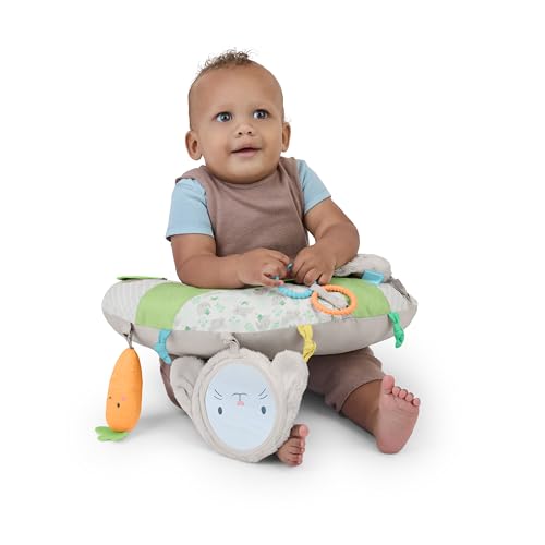 Ingenuity Cozy Prop Sylvi Tummy Time Pillow?, Multi-Sensory, 4 Removable Toys, 0+M - Plush Bunny