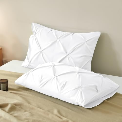 VACVELT 2-Pack White Pintuck Pillow Shams, 20x26 Inch