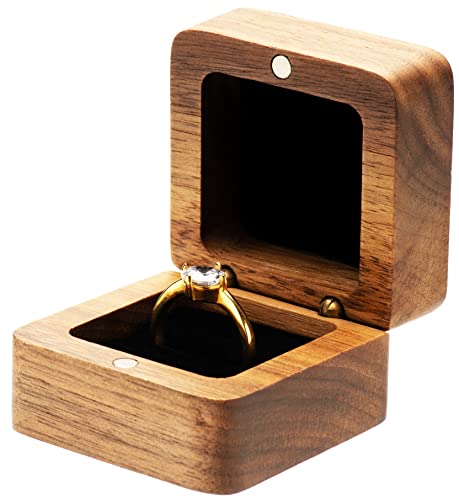 COSISO Walnut Wood Engagement Ring Box with Black Inner | Proposal & Gift Storage