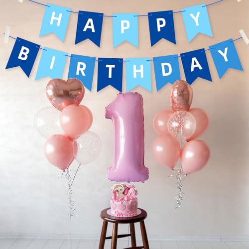 Happy Birthday Banner Garland - Blue Party Decorations
