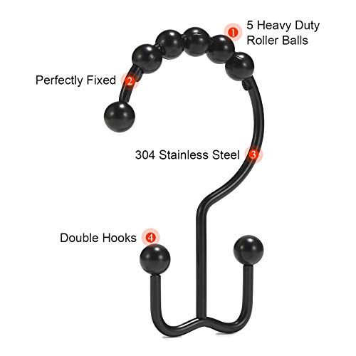 Goowin Stainless Steel Black Shower Curtain Hooks - Rust Proof & Smooth Sliding