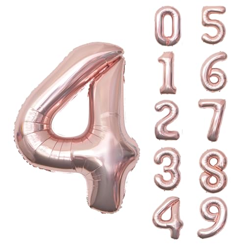 40-Inch Rose Gold Number 4 Foil Balloon - Giant Birthday Party Decoration