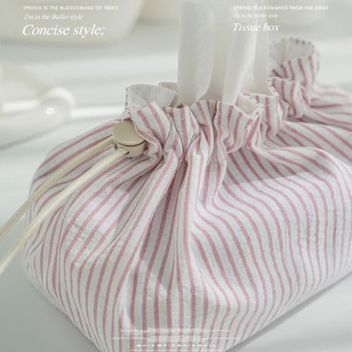 Stylish Pink Striped Fabric Tissue Box Cover with Handle