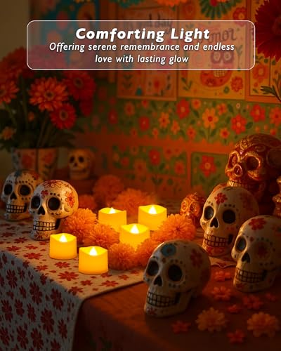 Raycare 24 Pack Battery Operated Tea Lights - Flickering Amber Glow