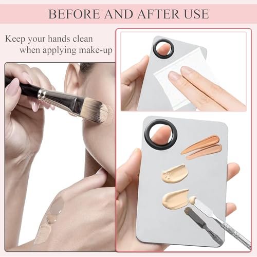 LuckyOpt Makeup Mixing Palette and Spatula Set - 4 Piece Metal Tool Kit