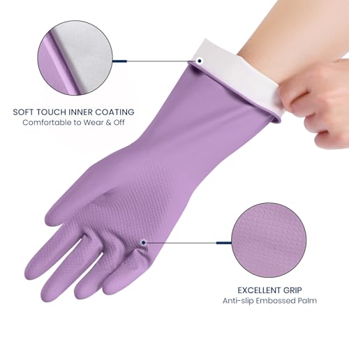 Reusable Rubber Cleaning Gloves - Boho Style, Medium Size (4 Pairs)