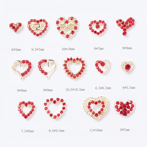 Valentine Heart Nail Charms 3D Rhinestones & Crystal Gems Set