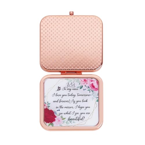 Pocket Mirror for Women, Rosegold Square 2.8”×2.8” Metal Frame