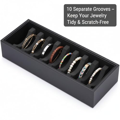 I-MART Black Bracelet Organizer Box with 10 Grooves, PU Leather