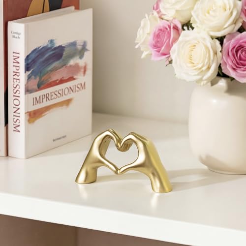 Gold Heart Hands Sculpture - Mini Shelf Decor for Living Room