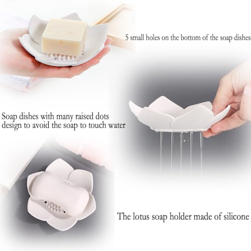 Lotus Flower Silicone Soap Dish Set - 4 Pcs Non-Slip Holder